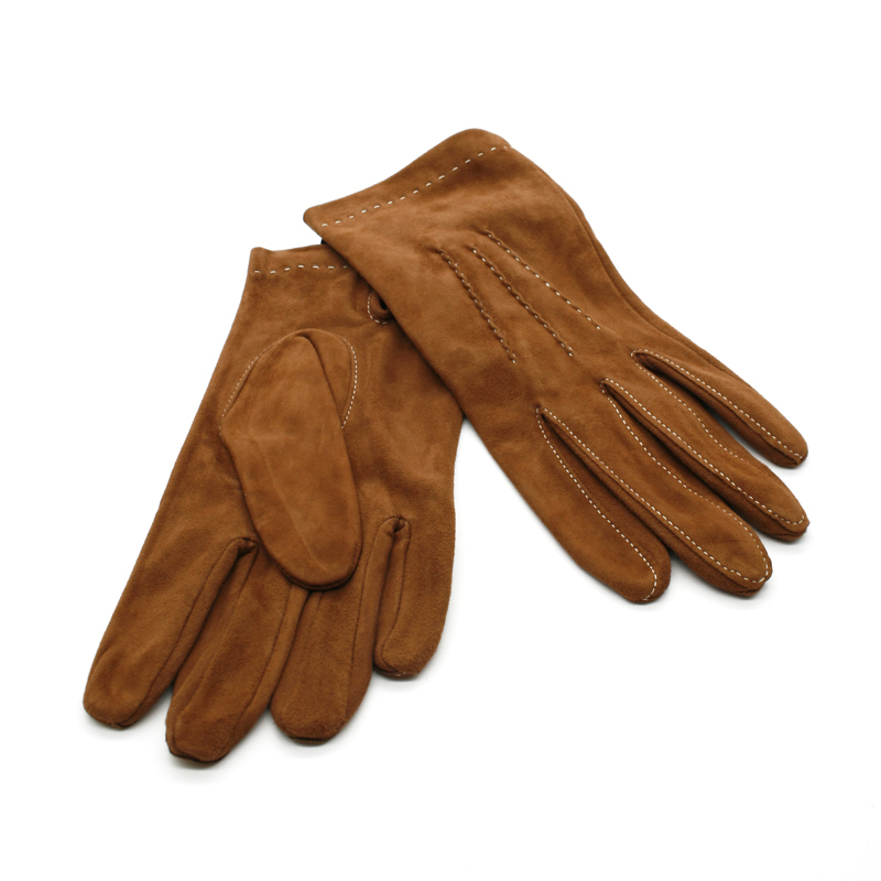 Gants femme en cuir et fourrure camel